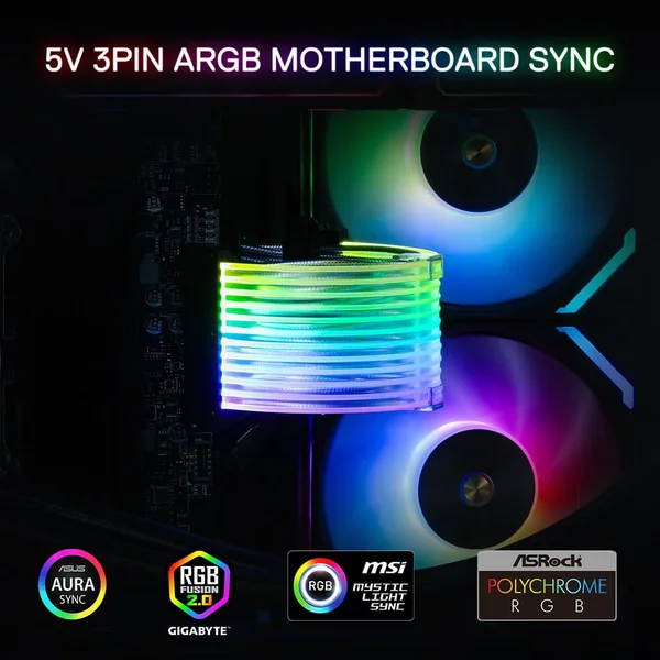 Redragon GCP06 24-Pin ARGB PSU Extension Cable 5V 3-Pin Sync RGB Lighting Cable for Gaming PC Build Aesthetic Cable Management
