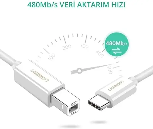 UGREEN USB-C to USB 2.0 Printer Cable 1.5M White | USB Type-C to USB-B Printer Scanner Cable | High-Speed Data Transfer for Printers, Scanners & Multifunction Devices