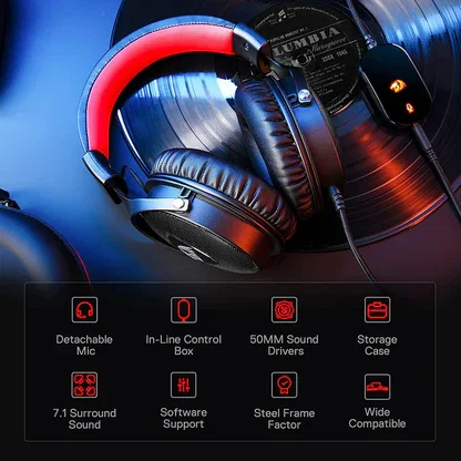 Redragon ICON H520 7.1 Surround Sound Wired Gaming Headset with Detachable Microphone, 50mm Drivers & Premium Carrying Case