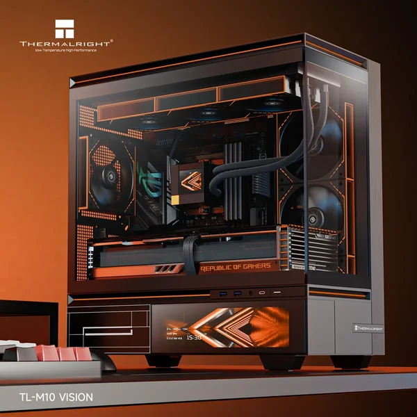 Thermalright TL-M10 Vision LCD Screen Mid-Tower Micro-ATX Gaming Case - Black, 4x ARGB Fans, 9.16" Display, Tempered Glass
