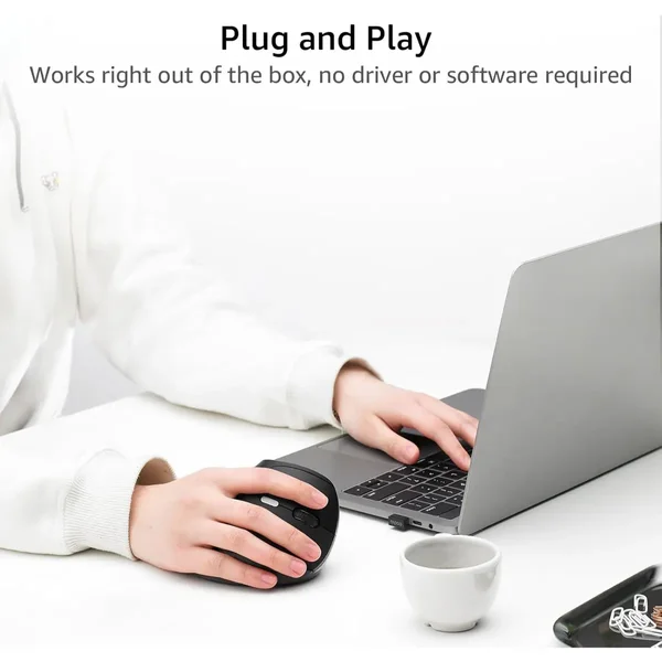 Rapoo EV250 Silent Vertical Ergonomic Wireless Mouse, 2.4G, 800/1000/1200/1600 DPI, Quiet Clicks, Black