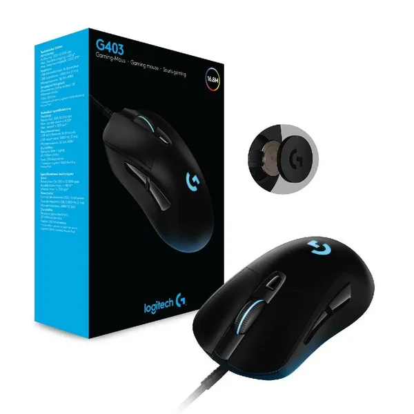 Logitech G403 HERO Wired Gaming Mouse – HERO 25K Sensor, LIGHTSYNC RGB, 6 Programmable Buttons, 87g Lightweight