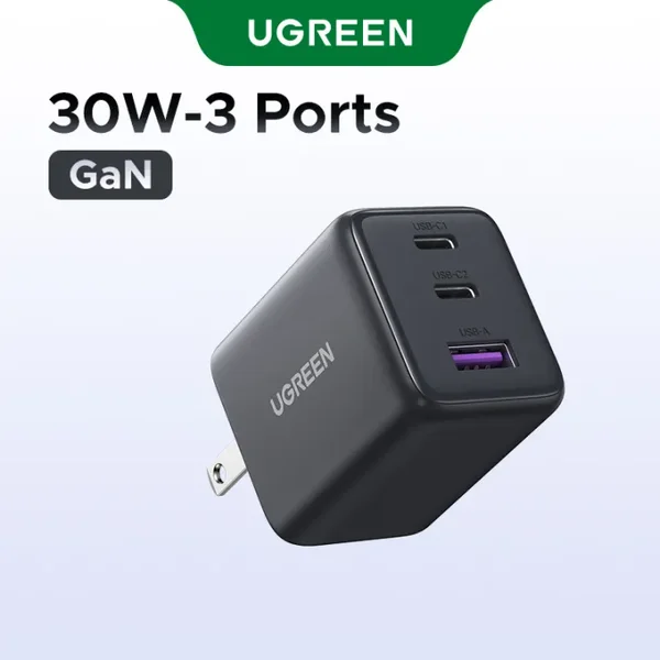 UGREEN 30W GaN Fast Charger USB-C Black – PD 3.0 Power Delivery Compact Wall Charger for iPhone, Samsung Galaxy, iPad, MacBook Air & Android Devices