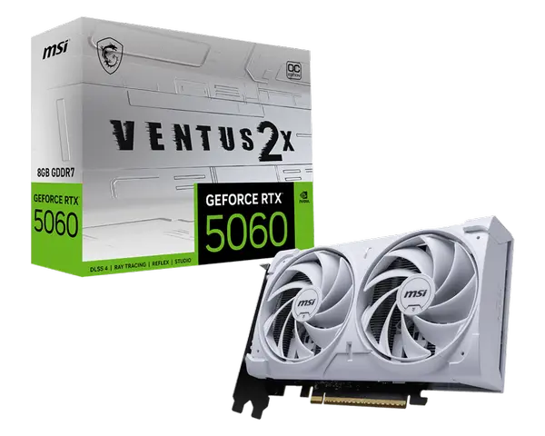 MSI GeForce RTX 5060 VENTUS 2X 8G OC WHITE Graphics Card | 8GB GDDR7 PCIe Gen 5 Gaming GPU