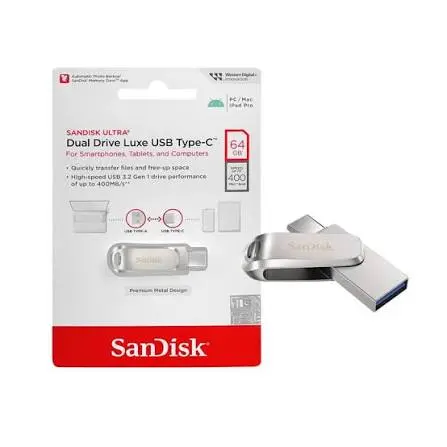 SanDisk Ultra Dual Drive Luxe USB Type-C 64GB Metal USB 3.2 Gen 1 OTG Flash Drive (SDDDC4)