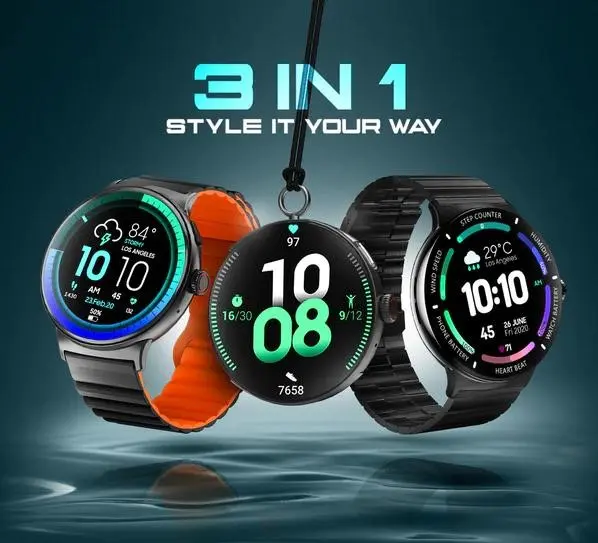 Faster NERV Watch 4 Pro Smart Watch – 1.43" AMOLED Display, Always-On Display, 3-in-1 Silicon & Chain Strap with Locket
