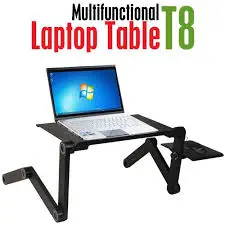 Laptop Cooling Table T8 Multifunctional Foldable Aluminum Laptop Stand with Dual USB Cooling Fans Adjustable Height Bed Desk for Gaming & Office Use