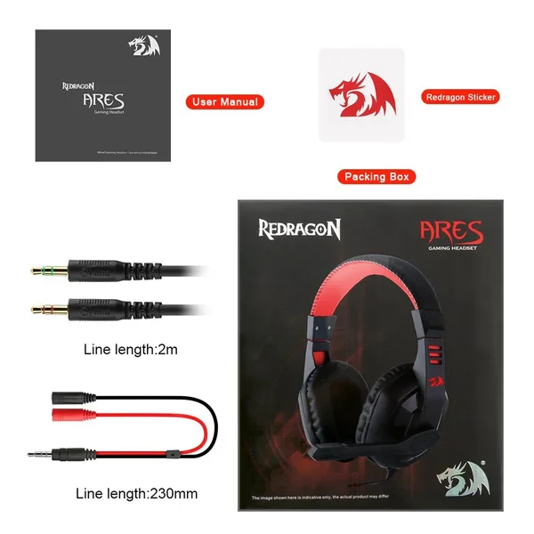 Redragon ARES H120 Wired Gaming Headset with Noise Cancelling Microphone | Stereo Gaming Headphones for PC, Laptop & Console