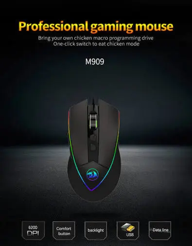 Redragon Emperor M909 RGB Wired Gaming Mouse 12400 DPI PixArt Optical Sensor 8 Buttons 7 Programmable RGB Esports Gaming Mouse