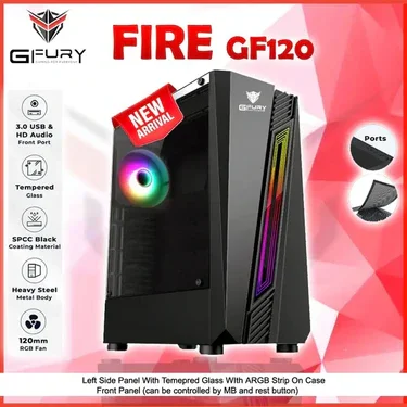 GFURY FIRE GF-120 Gaming PC Case Black Tempered Glass Side Panel ARGB Strip Mid Tower ATX Case USB 3.0 Front Mesh Anti Dust Gaming Casing Pakistan