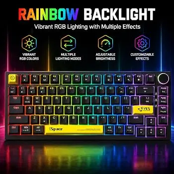 ONIKUMA G52 Black Wired Mechanical Gaming Keyboard - Hot-Swap, Rotary Knob, Rainbow RGB, 82-Key