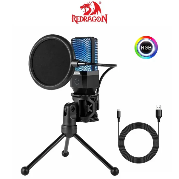 Redragon ADNE GM212 USB Streaming Gaming Microphone RGB Condenser Mic for Podcast YouTube & Live Streaming