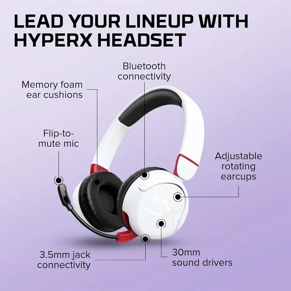 HyperX Cloud Mini Wireless Gaming Headset for Kids & Teens, Bluetooth 5.3 Gaming Headphones with Flip-to-Mute Microphone, 25-Hour Battery Life, Multi-Platform Compatibility