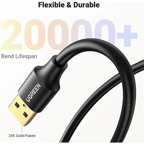 UGREEN USB 3.0 Type-A Male to Female Extension Cable 5M Black – 5Gbps SuperSpeed USB Extension Cable