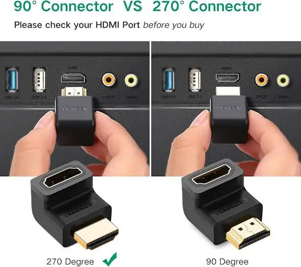UGREEN Gold Plated 4K HDMI Male to Female Angle Connector
