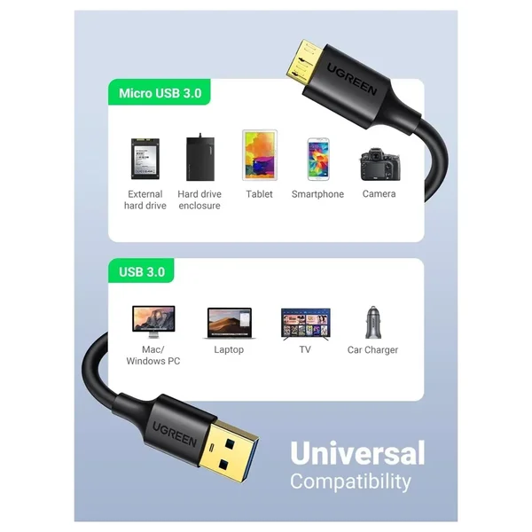 UGREEN 10841 USB 3.0 A to Micro USB 3.0 Cable 1M – 5Gbps High Speed USB-A Male to Micro-B Male Data Cable