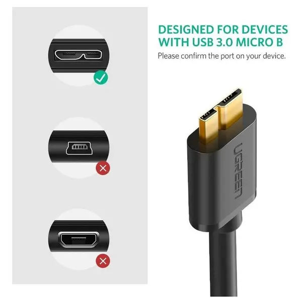 UGREEN 10843 USB 3.0 A to Micro USB 3.0 Cable 2M – High Speed USB-A Male to Micro-B Male Data Cable