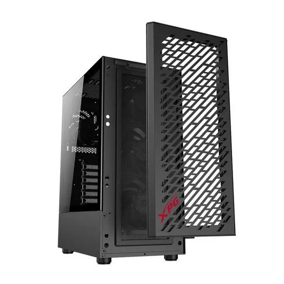 XPG VALOR AIR MT Black Mid Tower Gaming Chassis Tempered Glass ATX PC Case with 4 Pre-Installed Fans