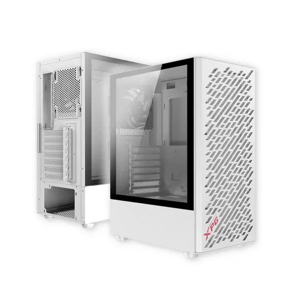 XPG VALOR AIR MT White Mid Tower Gaming Chassis, Tempered Glass ATX PC Case with 4 Pre-Installed Fans