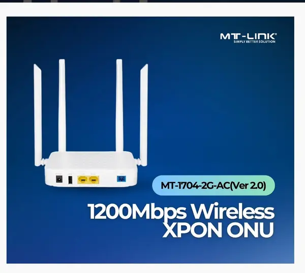 MT-Link MT-1704-1G-N Ver 2.0 300Mbps Wireless XPON ONU Router, 1GE + 1FE Port, Dual 5dBi Antennas, GPON/EPON Fiber WiFi Router | FTTH Fiber Modem in Pakistan