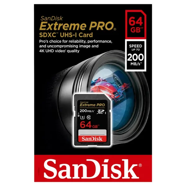SanDisk Extreme PRO 64GB SD Card – Up to 200MB/s, UHS-I, U3, V30, 4K UHD