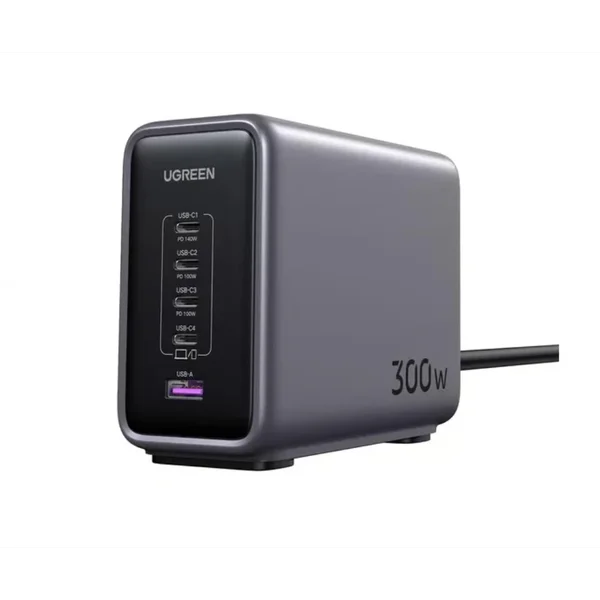 UGREEN Nexode 300W 5-Port GaN Fast Charger EU Plug – PD 3.1 Desktop Charging Station with 140W USB-C, Multiport USB Charger for Laptops, Tablets & Smartphones