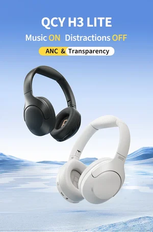 QCY H3 Lite Active Noise Cancelling Wireless Over-Ear Bluetooth 5.3 Headphones – 60H Playtime, Multi-Point Connection, Travel & Office Headset (White)