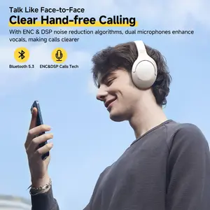 QCY H3 Lite Active Noise Cancelling Wireless Over-Ear Bluetooth 5.3 Headphones – 60H Playtime, Multi-Point Connection, Travel & Office Headset (White)