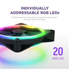 NZXT F120 RGB Duo 120mm Dual-Sided RGB Fan, 20 Individually Addressable LEDs, Anti-Vibration Rubber Corners, Black, Single Pack