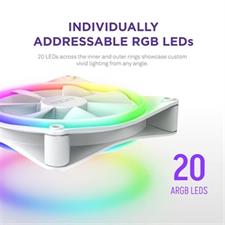 NZXT F120 RGB Duo 120mm Dual-Sided RGB Fan, 20 Individually Addressable LEDs, Anti-Vibration Rubber Corners, White, Single Pack
