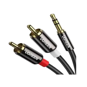 UGREEN 3.5mm Male to 2 RCA Male Audio Cable 3M Black | Gold-Plated AUX to RCA Stereo Cable for TV, Amplifier, Home Theater, Speakers & Car Audio