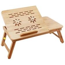 Premium Bamboo Wooden Laptop Cooling Table – Adjustable Portable Bed Desk with Cooling Fan & Mouse Pad