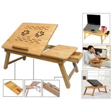 Premium Bamboo Wooden Laptop Cooling Table – Adjustable Portable Bed Desk with Cooling Fan & Mouse Pad