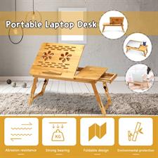 Premium Bamboo Wooden Laptop Cooling Table – Adjustable Portable Bed Desk with Cooling Fan & Mouse Pad