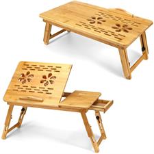 Premium Bamboo Wooden Laptop Cooling Table – Adjustable Portable Bed Desk with Cooling Fan & Mouse Pad