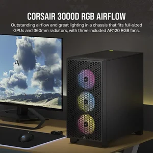 Corsair 3000D RGB AIRFLOW Mid-Tower PC Case - Black - CC-9011255-WW - Includes 3x AR120 RGB Fans