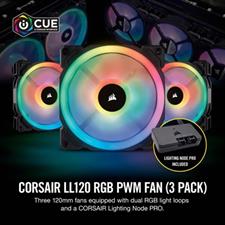 Corsair LL120 RGB 120mm Dual Light Loop RGB LED PWM Fan — 3 Fan Pack with Lighting Node PRO - CO-9050072-WW