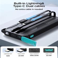 Joyroom JR-L018 22.5W 20000mAh Power Bank With Built in 2 in 1 Cables With SOS Light - Black