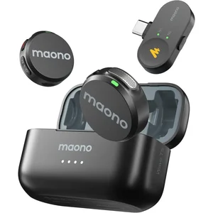 Maono Wave T1 Mini PBC2 Wireless Lavalier Microphone Type-C & Lightning Receiver | AI Noise Reduction 100m Range Vlogging Streaming Interview Mic System