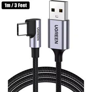 UGREEN US255 USB-C 2.0 Male to 90° Angled USB-C Male 3A Fast Charging Data Cable 3 Meter – Right Angle USB Type-C Cable