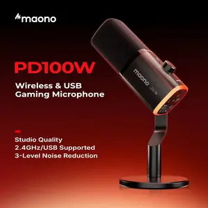 Maono PD100W Wireless Podcast Microphone System | 3-Level Adjustable Noise Reduction 1500mAh Battery Wired & Wireless Mode Professional Recording Mic