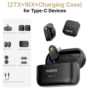 Maono Wave T1 Plus PC2 Wireless Lavalier Microphone Type-C Receiver with Display Transmitters | AI Noise Reduction 100m Range 30H+ Battery Vlogging Streaming Mic System