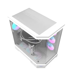 Darkflash DQX90 Luxury ATX Gaming PC Case White - Full Tempered Glass Panoramic Cabinet with 4 ARGB Fans, Type-C, Vertical GPU Mount