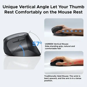 UGREEN Ergonomic Vertical Wireless Mouse | Dual-Mode Bluetooth & 2.4G