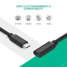 UGREEN USB-C Male to USB-C Female Gen 2 Extension Cable 1M 10Gbps 5A 100W PD Black