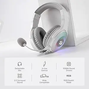 Redragon Pandora 2 Lunar White RGB 7.1 Wired Gaming Headset with Detachable Microphone – H350W-RGB1