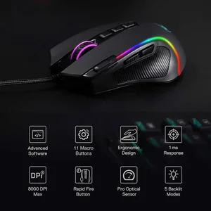 Redragon M612 Predator RGB Wired Gaming Mouse 8000 DPI Optical Gaming Mouse with 11 Programmable Buttons & Rapid Fire