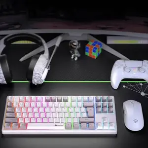 Meetion MK14 White Mechanical Keyboard – Wired + 2.4G + Bluetooth Tri-Mode, Hot-Swappable Switches, RGB Backlit, TKL 87% Layout