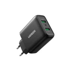 UGREEN CD161 Dual USB-A QC 3.0 36W Fast Wall Charger Black | Dual Port Quick Charge Adapter for Android Smartphones & Tablets