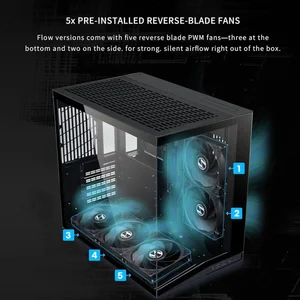 Lian Li O11DMIV2FX O11 Dynamic Mini V2 Flow ATX Mid-Tower Case – Black, 5 Pre-Installed Non-RGB Fans, Tempered Glass Gaming PC Case